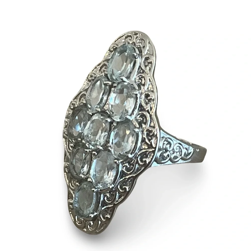 Vintage Sky Blue Topaz Stainless Steel Ring Size 8